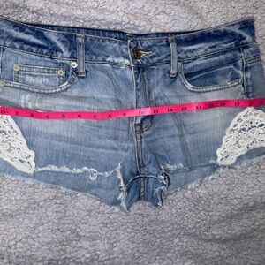 Blue Distressed Shorts with Lace Details Size 8 American Eagle